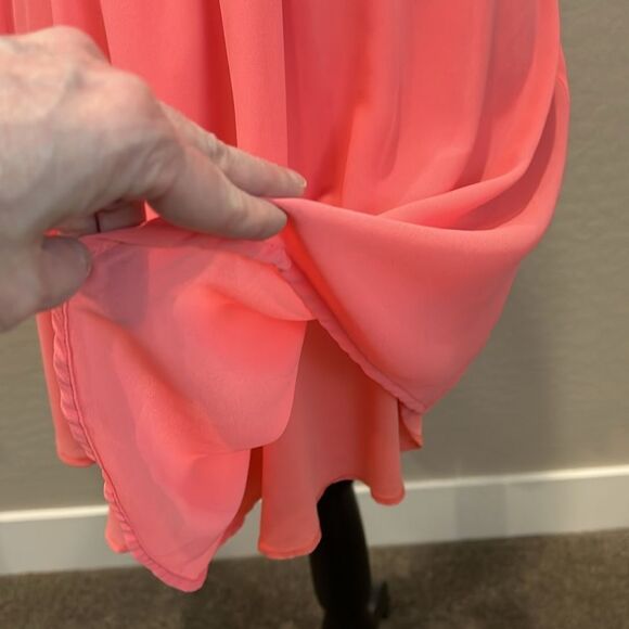 Blue Rain Short Dress Coral/Orange Halter Neck Spaghetti Strap Elastic Waist S - Picture 3 of 12